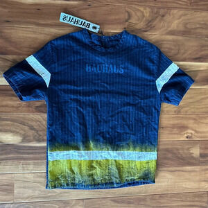 Bauhaus Vertical Pinstripe Shirt with Zipper Back size Large